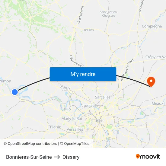 Bonnieres-Sur-Seine to Oissery map