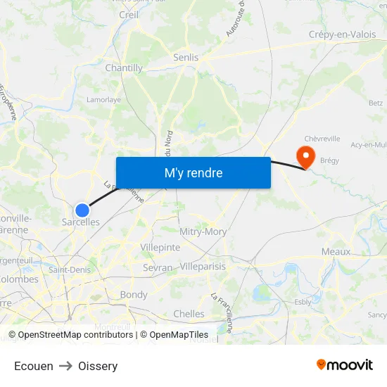 Ecouen to Oissery map