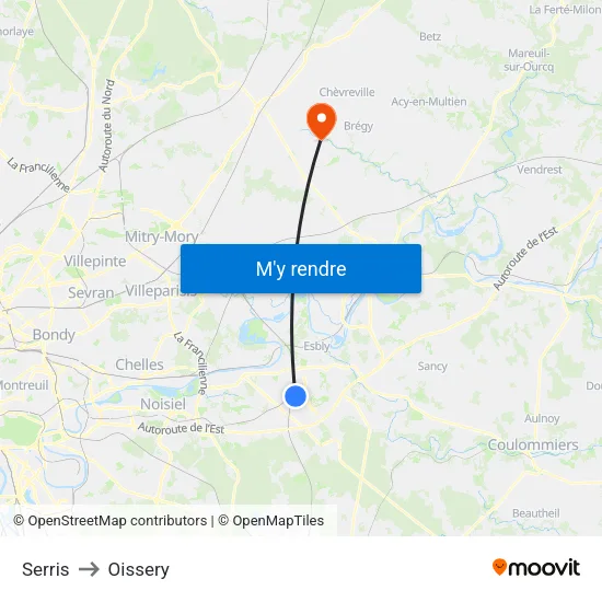 Serris to Oissery map