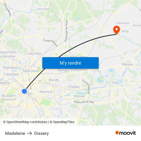 Madeleine to Oissery map