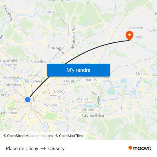 Place de Clichy to Oissery map