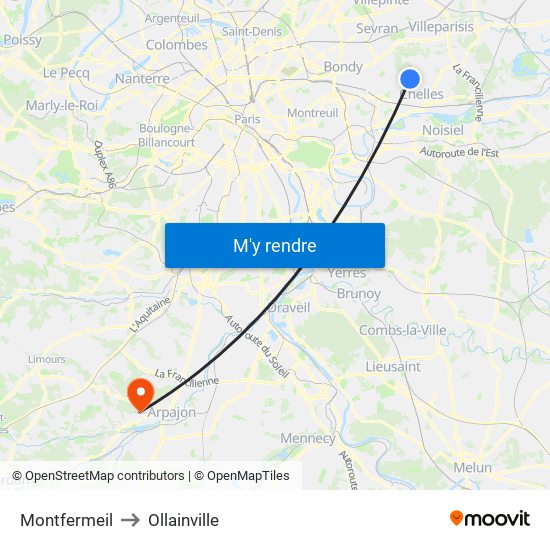 Montfermeil to Ollainville map