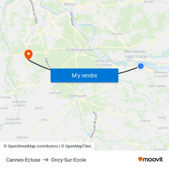 Cannes-Ecluse to Oncy-Sur-Ecole map
