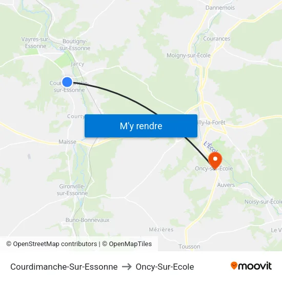 Courdimanche-Sur-Essonne to Oncy-Sur-Ecole map