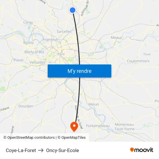 Coye-La-Foret to Oncy-Sur-Ecole map