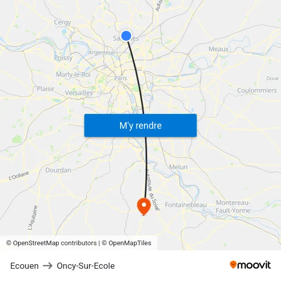 Ecouen to Oncy-Sur-Ecole map