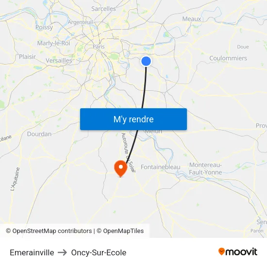 Emerainville to Oncy-Sur-Ecole map
