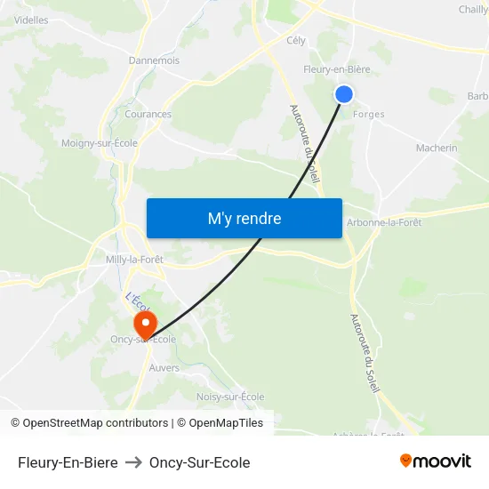 Fleury-En-Biere to Oncy-Sur-Ecole map