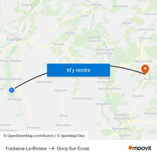 Fontaine-La-Riviere to Oncy-Sur-Ecole map