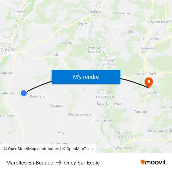 Marolles-En-Beauce to Oncy-Sur-Ecole map