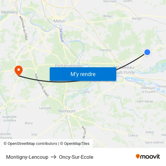 Montigny-Lencoup to Oncy-Sur-Ecole map