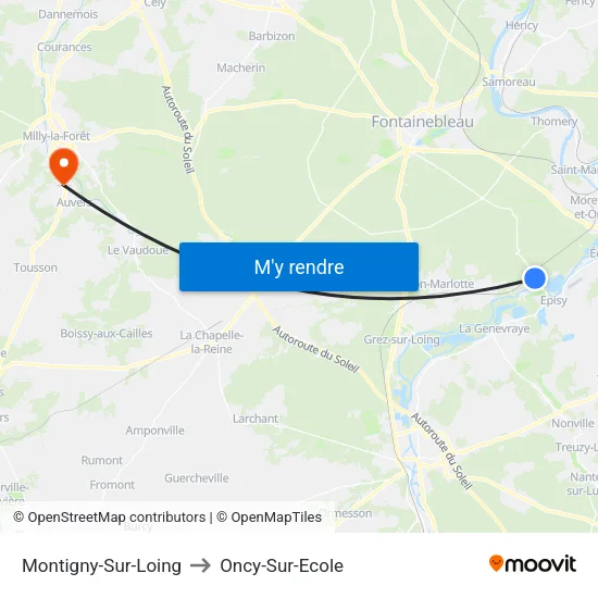 Montigny-Sur-Loing to Oncy-Sur-Ecole map