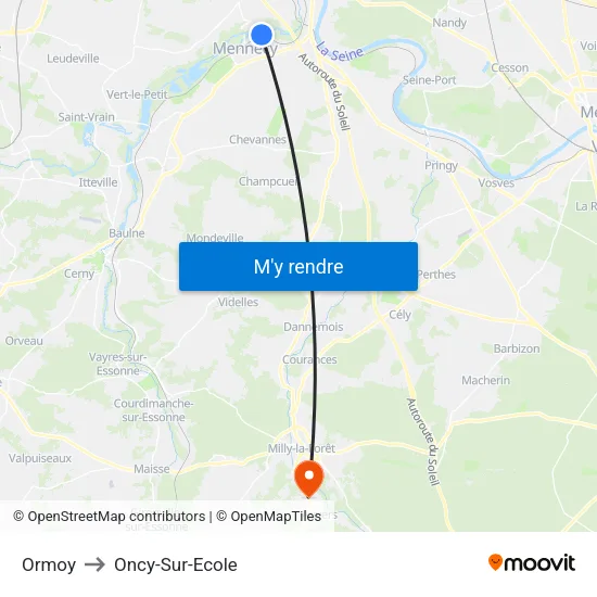 Ormoy to Oncy-Sur-Ecole map