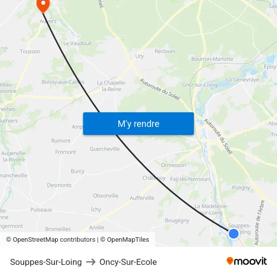Souppes-Sur-Loing to Oncy-Sur-Ecole map