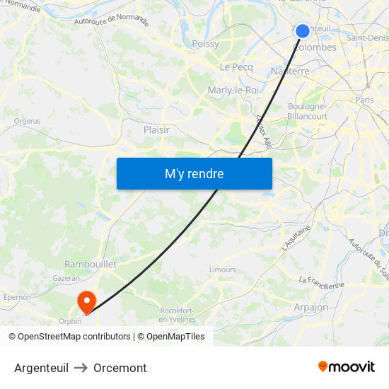 Argenteuil to Orcemont map