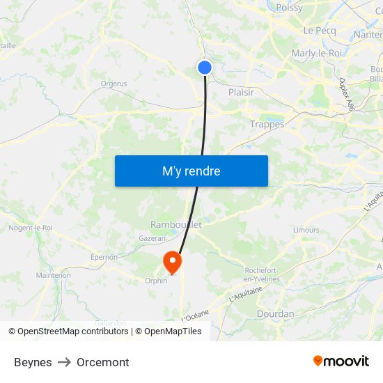 Beynes to Orcemont map