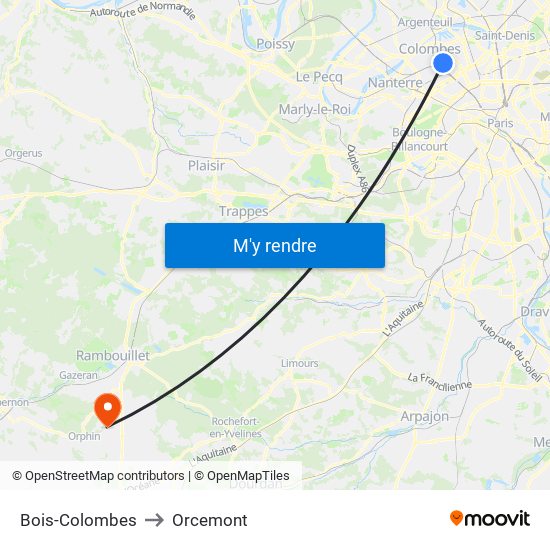 Bois-Colombes to Orcemont map