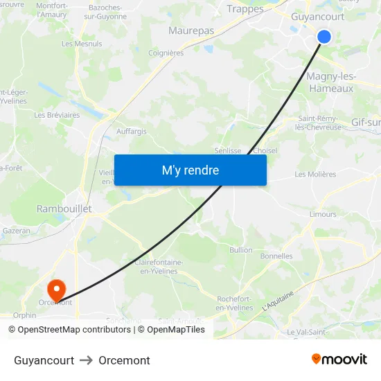 Guyancourt to Orcemont map