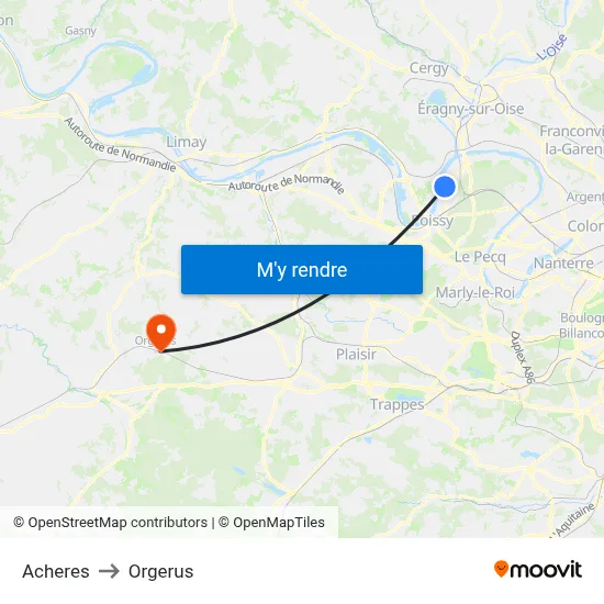 Acheres to Orgerus map