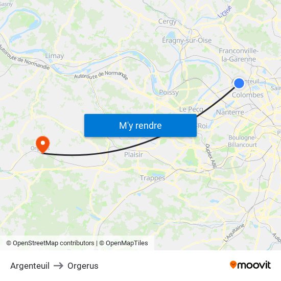 Argenteuil to Orgerus map
