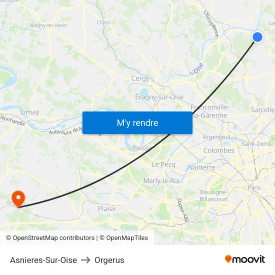 Asnieres-Sur-Oise to Orgerus map