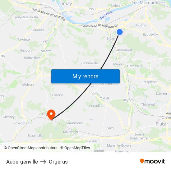 Aubergenville to Orgerus map