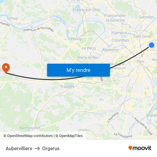 Aubervilliers to Orgerus map