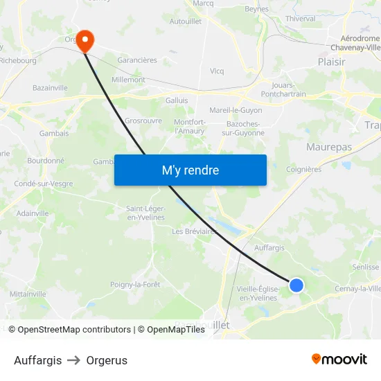 Auffargis to Orgerus map