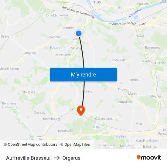 Auffreville-Brasseuil to Orgerus map
