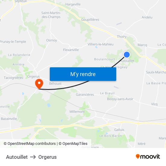 Autouillet to Orgerus map