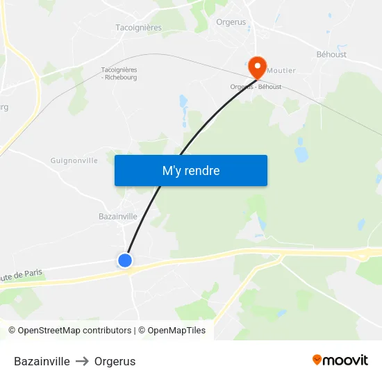Bazainville to Orgerus map