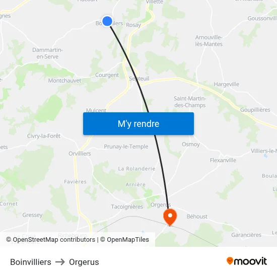 Boinvilliers to Orgerus map