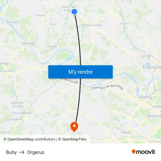 Buhy to Orgerus map
