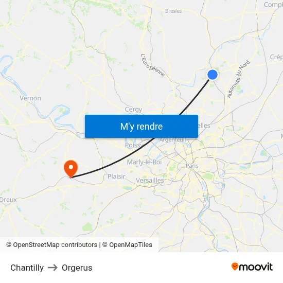 Chantilly to Orgerus map