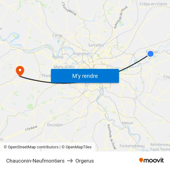 Chauconin-Neufmontiers to Orgerus map