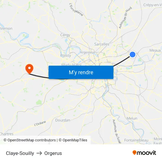 Claye-Souilly to Orgerus map