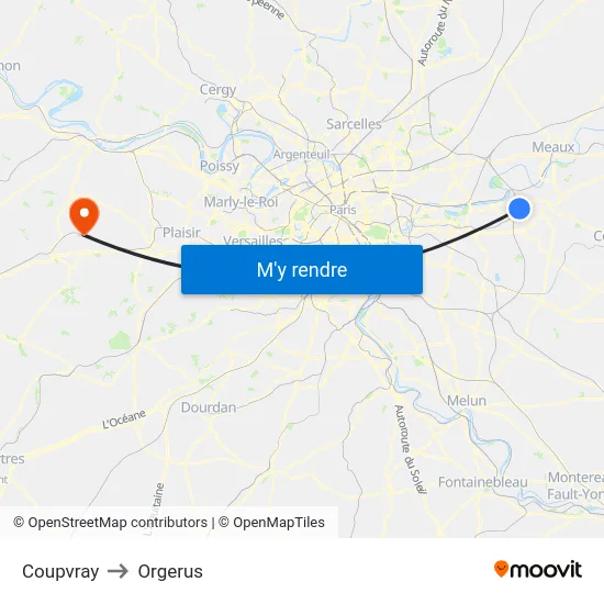 Coupvray to Orgerus map