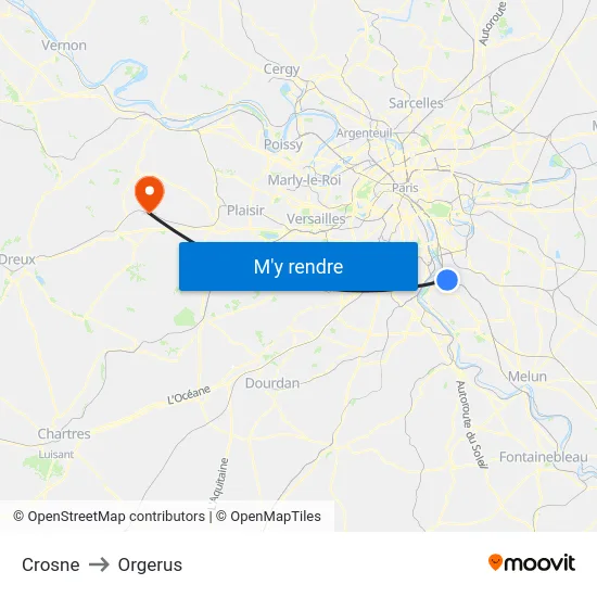 Crosne to Orgerus map