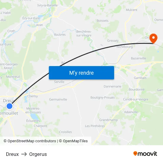 Dreux to Orgerus map