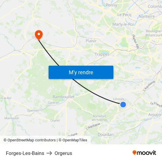 Forges-Les-Bains to Orgerus map
