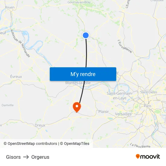 Gisors to Orgerus map