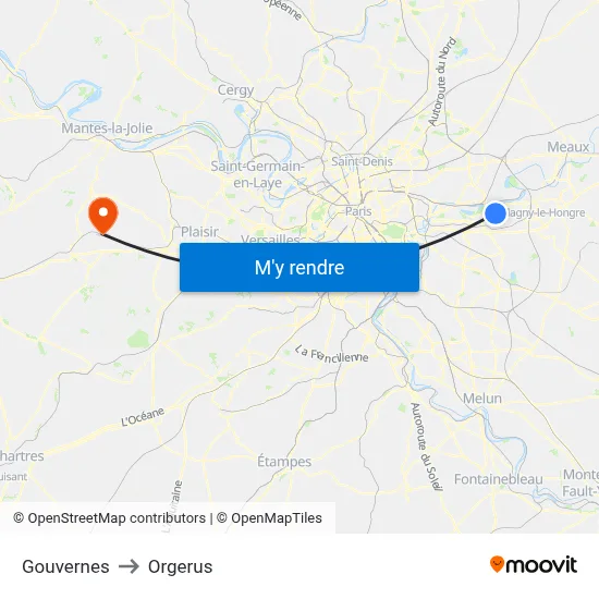 Gouvernes to Orgerus map