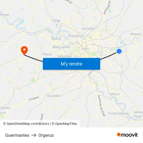Guermantes to Orgerus map