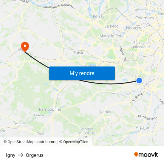 Igny to Orgerus map
