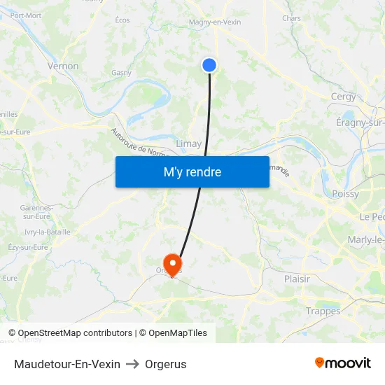 Maudetour-En-Vexin to Orgerus map