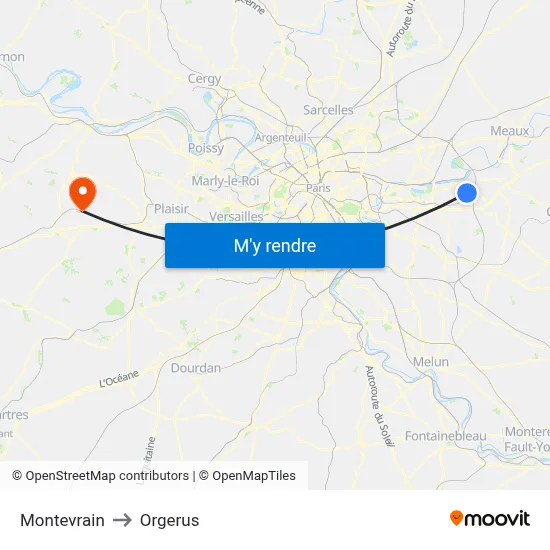 Montevrain to Orgerus map