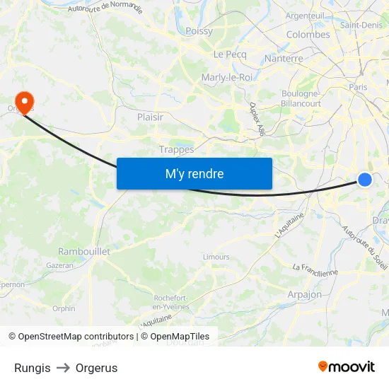 Rungis to Orgerus map