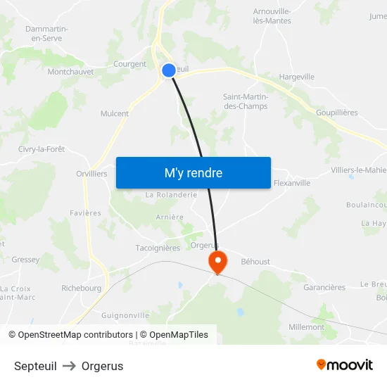 Septeuil to Orgerus map