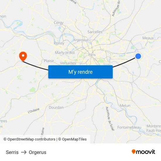 Serris to Orgerus map
