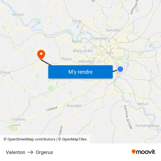Valenton to Orgerus map